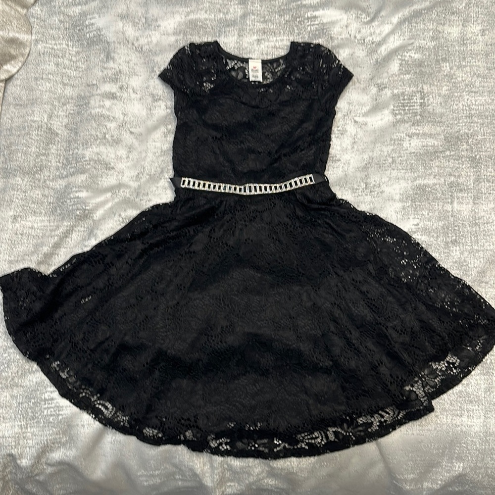 Black lace dress size 10 by just kids with a beautiful tie beaded belt